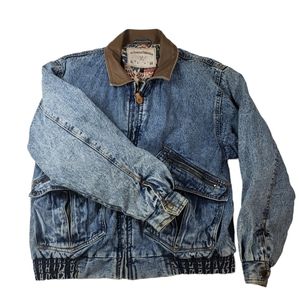 80s VTG ACID WASH BOMBER Denim Jean Jacket Mirage Sz S Quilted Cloth Lining 90s